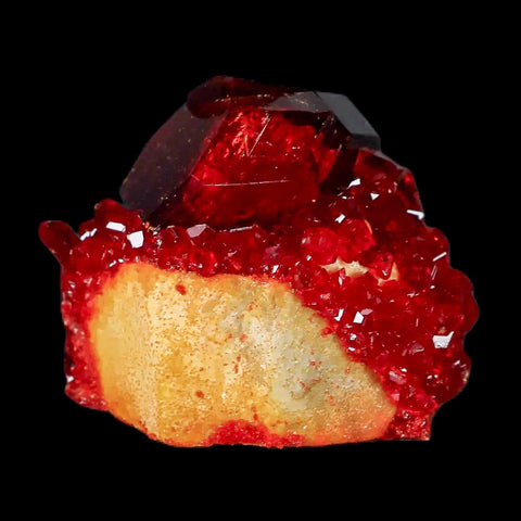 2.3" Stunning Red Pruskite Yellow Base Crystal Mineral Specimen From Poland - Fossil Age Minerals