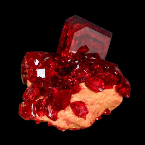 2.6" Stunning Red Pruskite Yellow Base Crystal Mineral Specimen From Poland - Fossil Age Minerals