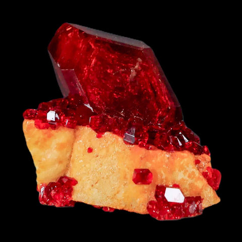 2" Stunning Red Pruskite Yellow Base Crystal Mineral Specimen From Poland - Fossil Age Minerals