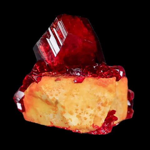 2" Stunning Red Pruskite Yellow Base Crystal Mineral Specimen From Poland - Fossil Age Minerals