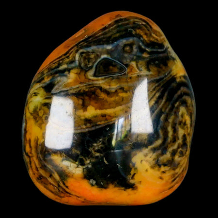 1.9" Polished Yellow Silk Banded Agate Chalcedony Mineral Palm Stone