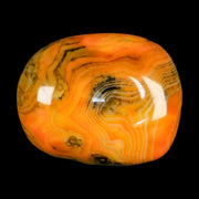 2" Polished Yellow Orange Silk Banded Agate Chalcedony Mineral Palm Stone