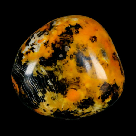 1.9" Polished Yellow Orange Silk Banded Agate Chalcedony Mineral Palm Stone