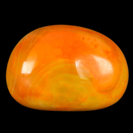 1.8" Polished Yellow Orange Silk Banded Agate Chalcedony Mineral Palm Stone