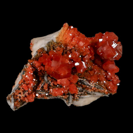 2.1" Sparkly Red Vanadinite Crystals Black Barite Blades Mineral Mabladen Morocco