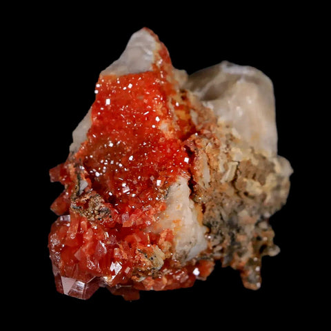 1.7" Sparkly Red Vanadinite Crystals White Barite Blades Mineral Mabladen Morocco - Fossil Age Minerals