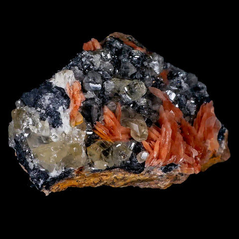 2.8" Sparkly Orange Barite Blades, Cerussite Crystals, Galena Crystal Mineral Morocco - Fossil Age Minerals