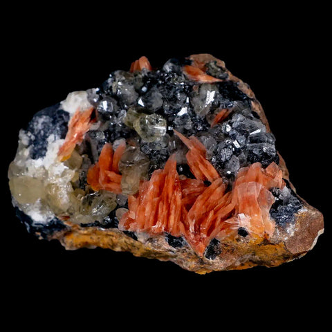 2.8" Sparkly Orange Barite Blades, Cerussite Crystals, Galena Crystal Mineral Morocco - Fossil Age Minerals