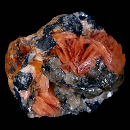 2.3" Sparkly Orange Barite Blades, Cerussite Crystals, Galena Crystal Mineral Morocco
