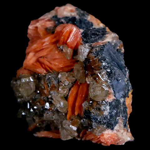 1.5" Sparkly Orange Barite Blades, Cerussite Crystals, Galena Crystal Mineral Morocco - Fossil Age Minerals