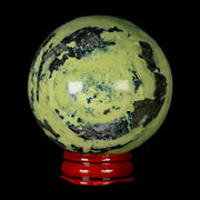 XL 59MM Natural Green & Yellow Serpentine Pyrite Sphere Ball Orb Peru Stand