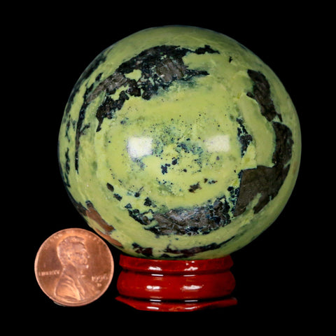 XL 59MM Natural Green & Yellow Serpentine Pyrite Sphere Ball Orb Peru Stand - Fossil Age Minerals