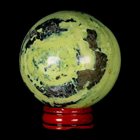 XL 59MM Natural Green & Yellow Serpentine Pyrite Sphere Ball Orb Peru Stand - Fossil Age Minerals