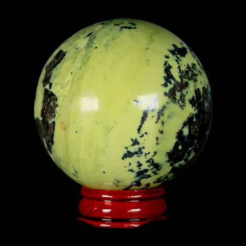 XL 59MM Natural Green & Yellow Serpentine Pyrite Sphere Ball Orb Peru Stand - Fossil Age Minerals