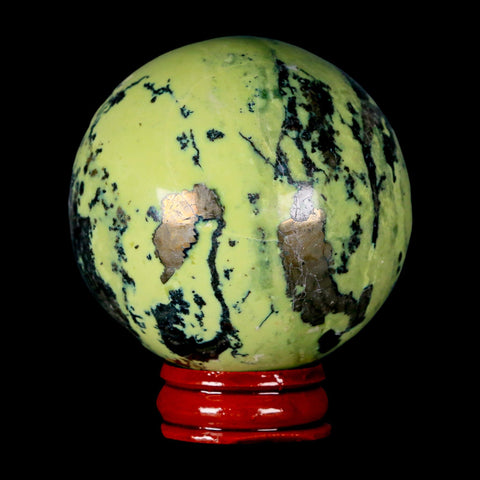 XL 59MM Natural Green & Yellow Serpentine Pyrite Sphere Ball Orb Peru Stand - Fossil Age Minerals