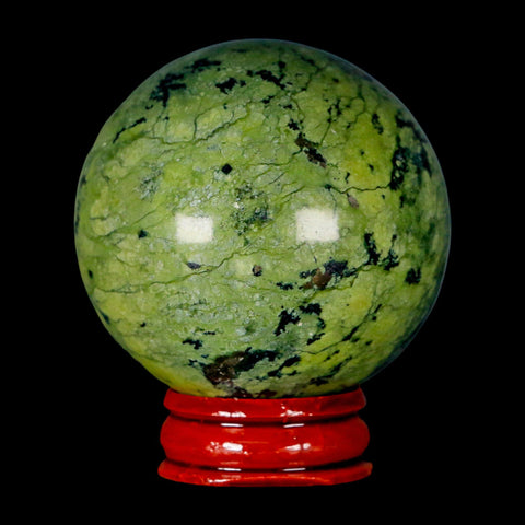 52MM Natural Green & Yellow Serpentine Pyrite Sphere Ball Orb Peru Stand - Fossil Age Minerals