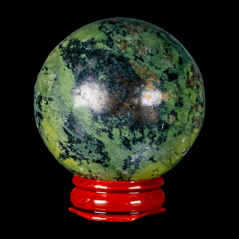 52MM Natural Green & Yellow Serpentine Pyrite Sphere Ball Orb Peru Stand - Fossil Age Minerals