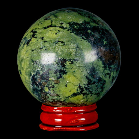 52MM Natural Green & Yellow Serpentine Pyrite Sphere Ball Orb Peru Stand - Fossil Age Minerals