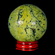 52MM Natural Green & Yellow Serpentine Pyrite Sphere Ball Orb Peru Stand