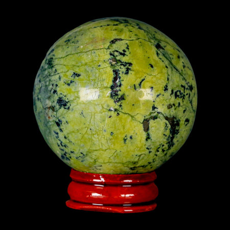 52MM Natural Green & Yellow Serpentine Pyrite Sphere Ball Orb Peru Stand