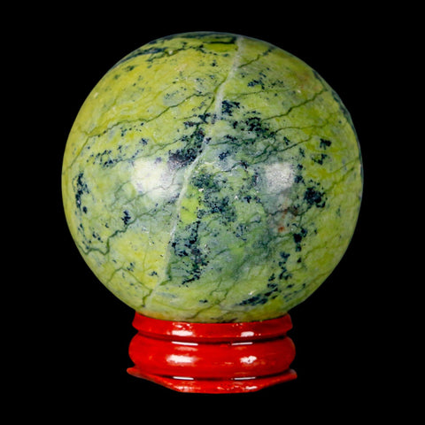 52MM Natural Green & Yellow Serpentine Pyrite Sphere Ball Orb Peru Stand - Fossil Age Minerals