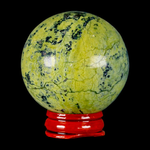 52MM Natural Green & Yellow Serpentine Pyrite Sphere Ball Orb Peru Stand - Fossil Age Minerals