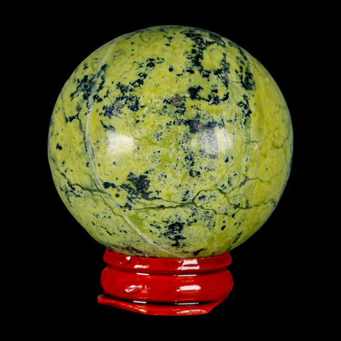 52MM Natural Green & Yellow Serpentine Pyrite Sphere Ball Orb Peru Stand - Fossil Age Minerals