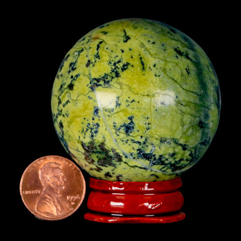 49MM Natural Green & Yellow Serpentine Pyrite Sphere Ball Orb Peru Stand - Fossil Age Minerals