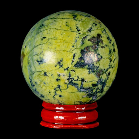 49MM Natural Green & Yellow Serpentine Pyrite Sphere Ball Orb Peru Stand - Fossil Age Minerals