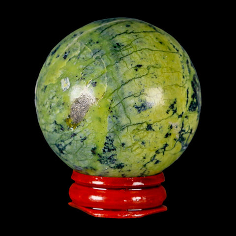 49MM Natural Green & Yellow Serpentine Pyrite Sphere Ball Orb Peru Stand - Fossil Age Minerals