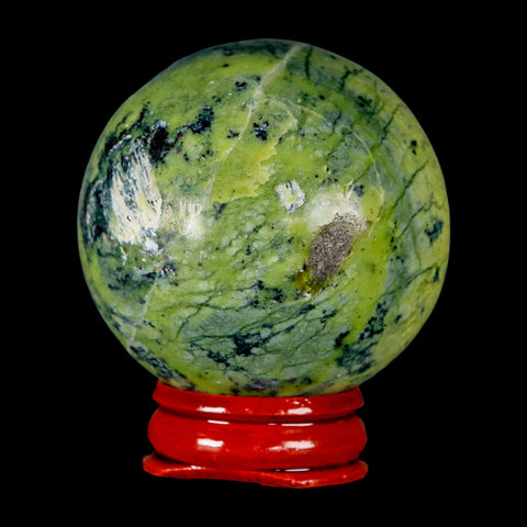 49MM Natural Green & Yellow Serpentine Pyrite Sphere Ball Orb Peru Stand - Fossil Age Minerals