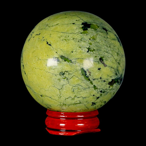 XL 56MM Natural Green & Yellow Serpentine Pyrite Sphere Ball Orb Peru Stand - Fossil Age Minerals