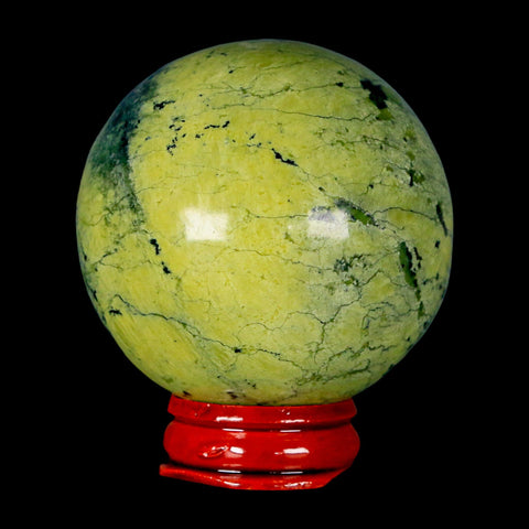 XL 56MM Natural Green & Yellow Serpentine Pyrite Sphere Ball Orb Peru Stand - Fossil Age Minerals