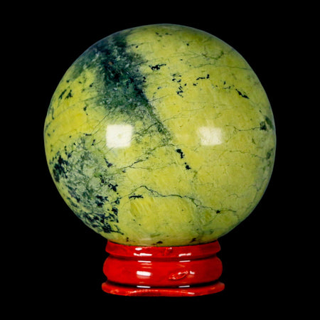 XL 56MM Natural Green & Yellow Serpentine Pyrite Sphere Ball Orb Peru Stand