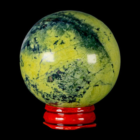 XL 56MM Natural Green & Yellow Serpentine Pyrite Sphere Ball Orb Peru Stand - Fossil Age Minerals