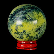 XL 56MM Natural Green & Yellow Serpentine Pyrite Sphere Ball Orb Peru Stand