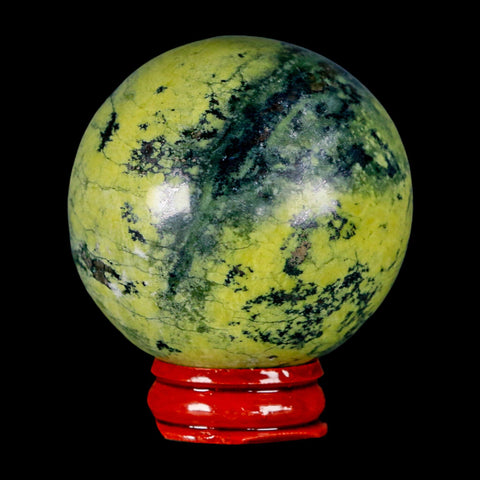 XL 56MM Natural Green & Yellow Serpentine Pyrite Sphere Ball Orb Peru Stand - Fossil Age Minerals