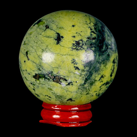 XL 56MM Natural Green & Yellow Serpentine Pyrite Sphere Ball Orb Peru Stand - Fossil Age Minerals