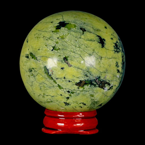 XL 56MM Natural Green & Yellow Serpentine Pyrite Sphere Ball Orb Peru Stand - Fossil Age Minerals