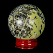 49MM Natural Green & Yellow Serpentine Pyrite Sphere Ball Orb Peru Stand