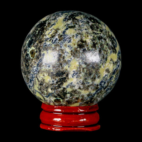 49MM Natural Green & Yellow Serpentine Pyrite Sphere Ball Orb Peru Stand - Fossil Age Minerals