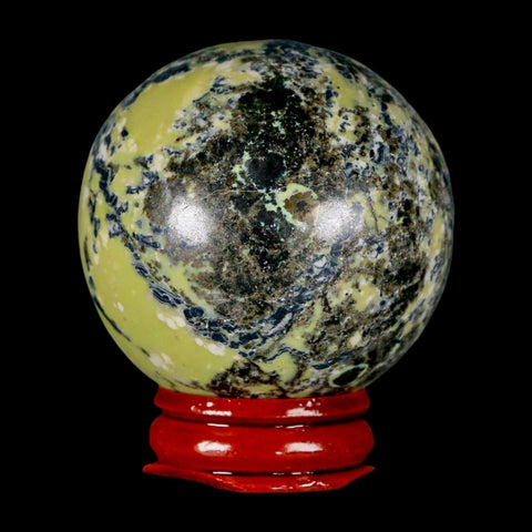 49MM Natural Green & Yellow Serpentine Pyrite Sphere Ball Orb Peru Stand - Fossil Age Minerals