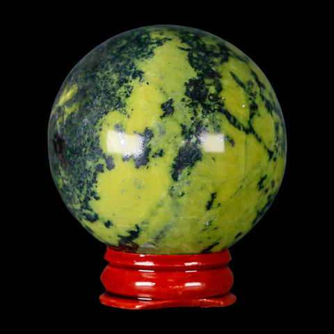 53MM Natural Green & Yellow Serpentine Pyrite Sphere Ball Orb Peru Stand - Fossil Age Minerals