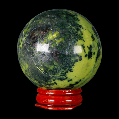 53MM Natural Green & Yellow Serpentine Pyrite Sphere Ball Orb Peru Stand - Fossil Age Minerals