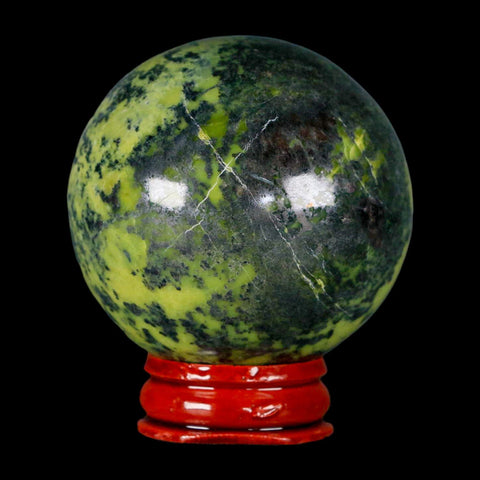 53MM Natural Green & Yellow Serpentine Pyrite Sphere Ball Orb Peru Stand - Fossil Age Minerals