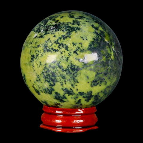 53MM Natural Green & Yellow Serpentine Pyrite Sphere Ball Orb Peru Stand - Fossil Age Minerals