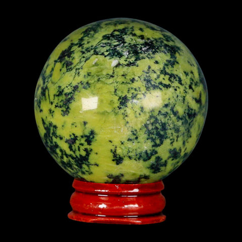 53MM Natural Green & Yellow Serpentine Pyrite Sphere Ball Orb Peru Stand - Fossil Age Minerals