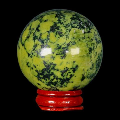 53MM Natural Green & Yellow Serpentine Pyrite Sphere Ball Orb Peru Stand - Fossil Age Minerals