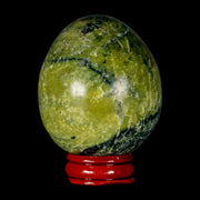 61MM Natural Green & Yellow Serpentine Pyrite Egg Oval Peru Stand