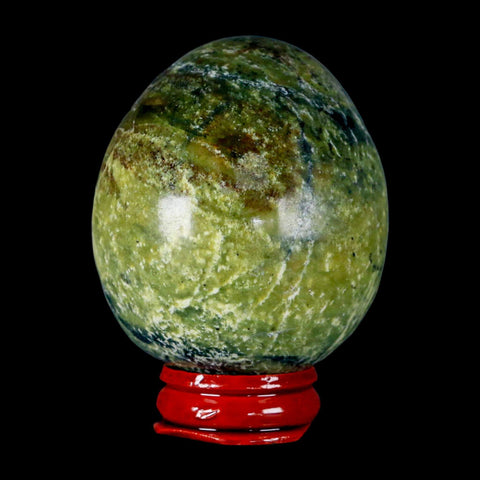 61MM Natural Green & Yellow Serpentine Pyrite Egg Oval Peru Stand - Fossil Age Minerals